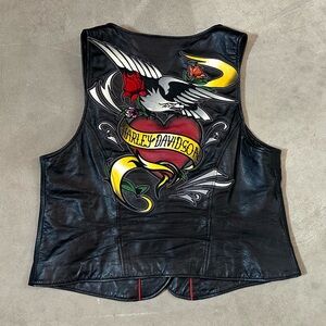 Harley Davidson Crimson Heart Leather Vest Womens Large